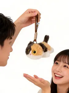 Viral Cute Cat Plush Keychain, Fluffy Big Eyes Bag Charm, Kawaii Aesthetic Gift for Girls & Women, All Seasons Accessory, Fuzzy Keychain