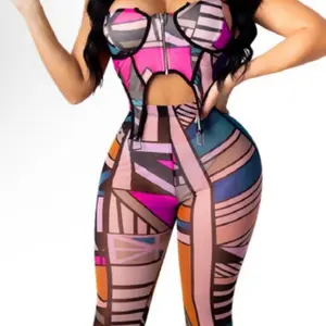 Ancient Pattern Colorful Crop Top Two-Piece Set