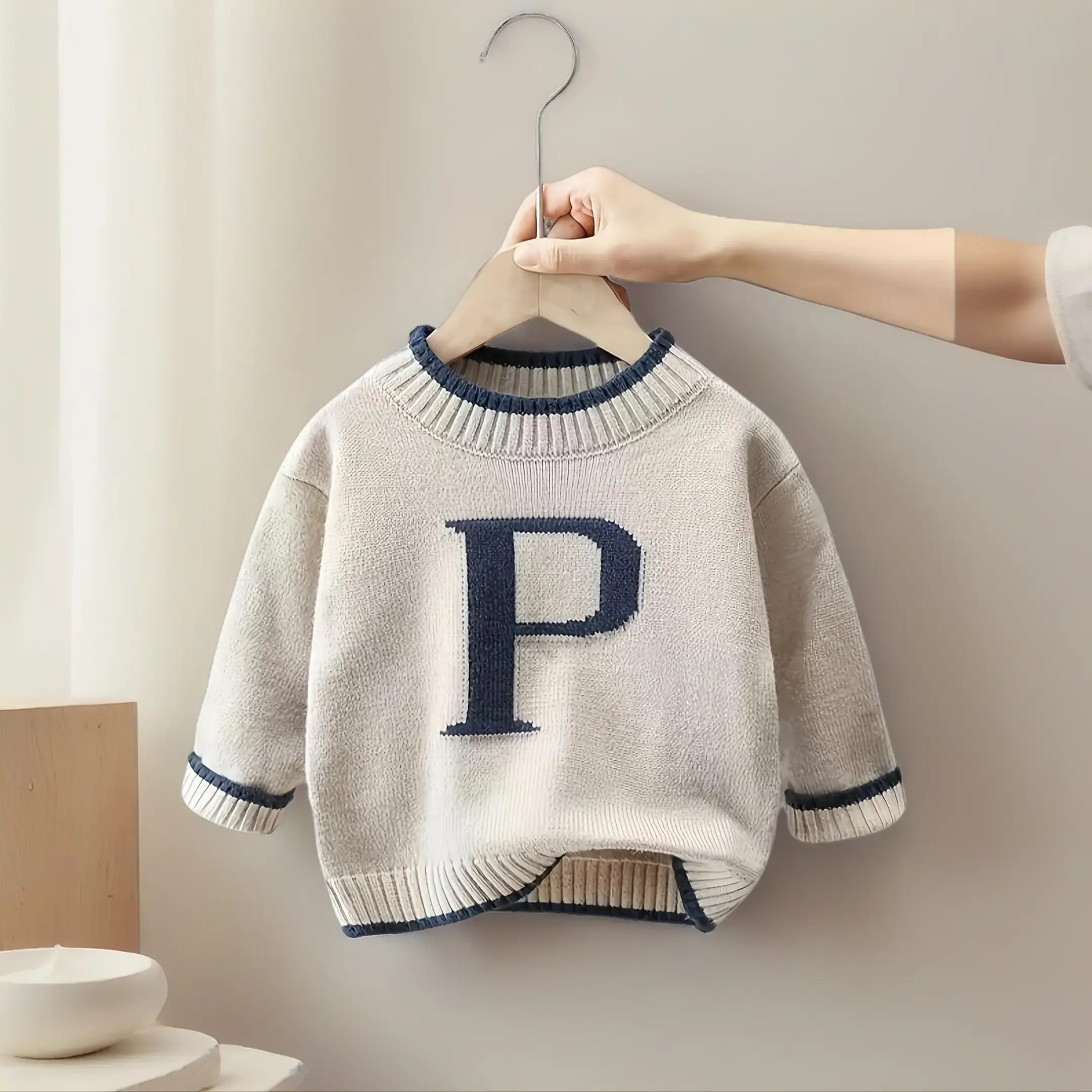 Toddler Boys' Letter Print Knit Sweater, Casual Long Sleeve Pullover Top, Soft & Breathable for School Wear & Casual Gatherings, Ages 1-4Y, 1-2Y, Adorable Look, Customer Favorite, Easy To Care For, Skin-Friendly, True Sizing, Playful Font, Machine Wash, 3