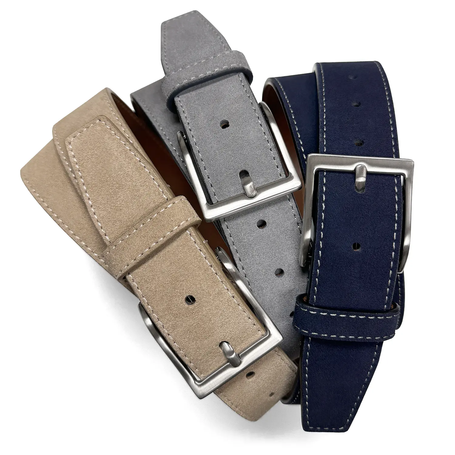 Suede Belt Genuine Leather Casual Dress Belt 1-1/2" 38mm with Nickel-Brushed Buckle and Five Adjustable Holes for Comfort