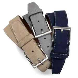 Suede Belt Genuine Leather Casual Dress Belt 1-1/2" 38mm with Nickel-Brushed Buckle and Five Adjustable Holes for Comfort