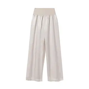PJ HARLOW Lola Fold Over Waist Satin Pant - Eggnog