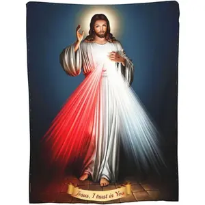 Divine Mercy Jesus Catholic Gifts Skin-Friendly Throw Blanket Ultra-Soft Micro Fleece Blanket Religious Christian Gifts for Men Women Blanket for Bed Couch Living Room