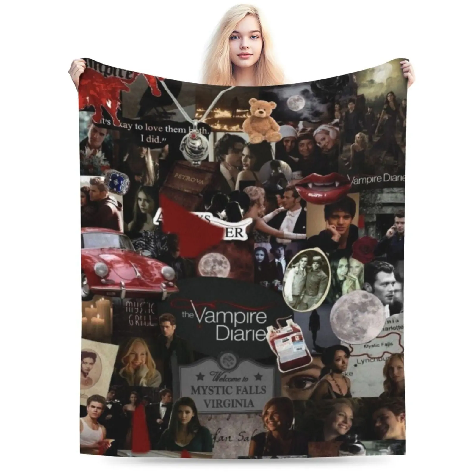 1 piece Winter styles Edition Vampire Diaries themed extra soft flannel plush blanket, multi-purpose, suitable for sofa beds, travel, and office use, 40 inches x 30 inches