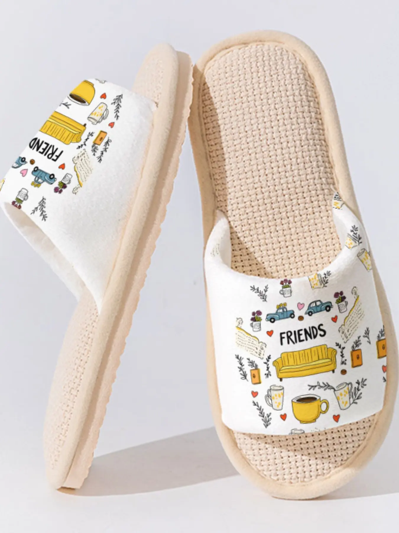 Friends TV Show Classic Print  Cozy  1 Pair Linen Slippers, Non-slip Lightweight Breathable All Season Home Shoes for Fans Family Women Men Wear