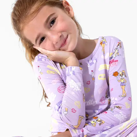 BELLABU BEAR Lola Bunny Bamboo Girls' Sleepwear Set - Breathable Long Sleeve Cartoon Print All Seasons Animal Character PJs