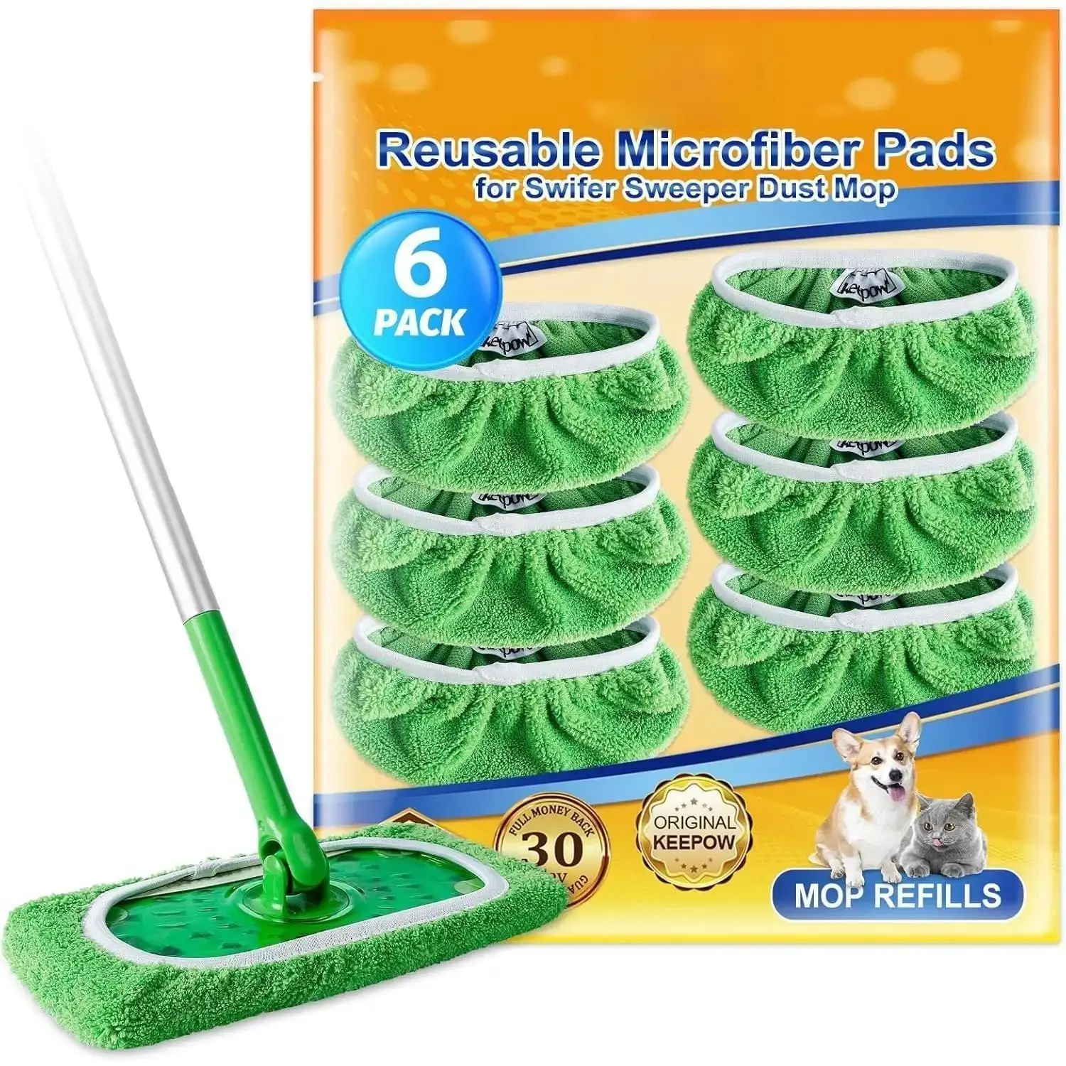 Swiffer Sweeper Coral Microfiber Fleece Replaceable Heads, 6-Pack Reusable Washable Mop Attachments, Eco-Friendly Dual-Use for 10-12 in Mops, Deep Clean Absorption, Safe on All Floors, Compatible with Swiffer Pro, Microfiber Heads Mops