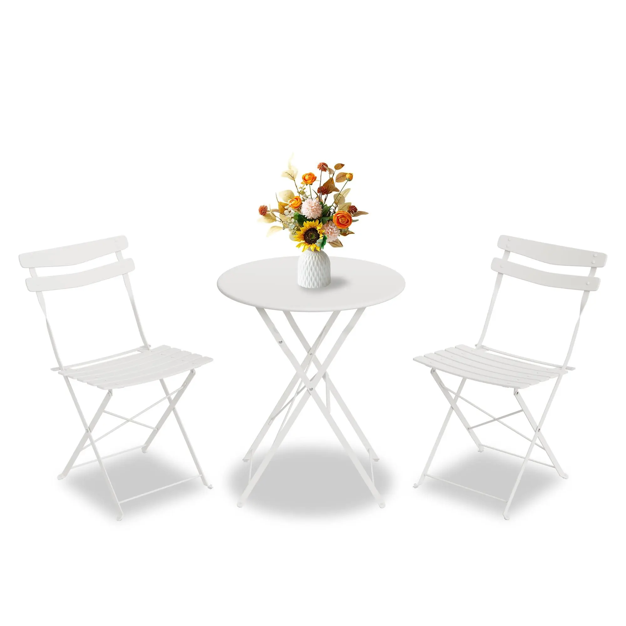 3 Piece Patio Bistro Set, Folding Patio Bistro Table and Chairs Set of 2, Outdoor Patio Furniture Set, Metal Structure, No Assembly Need, for Balcony Yard Garden