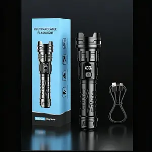 Super Bright Zoomable LED Flashlight, Long Lasting Rechargeable Tactical Flashlight, High Power Long Distance Spotlight for Night Fishing Camping Hiking Emergency