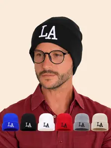 Unisex Knit Beanie Hat, La Letter Embroidery Design, Warm Winter Cuffed Hat for Men & Women, Perfect Gift for Birthdays, Holidays, Beanie Fitted