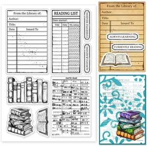 Books Clear Stamps Library Card Silicone Clear Stamp Reading List Transparent Stamps for DIY Scrapbooking Cards Making Photo Album Journal