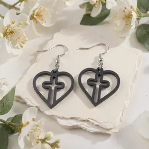 Cross Heart Dangle Earrings, Dangling Christian Jewelry, Lightweight Cross Earrings