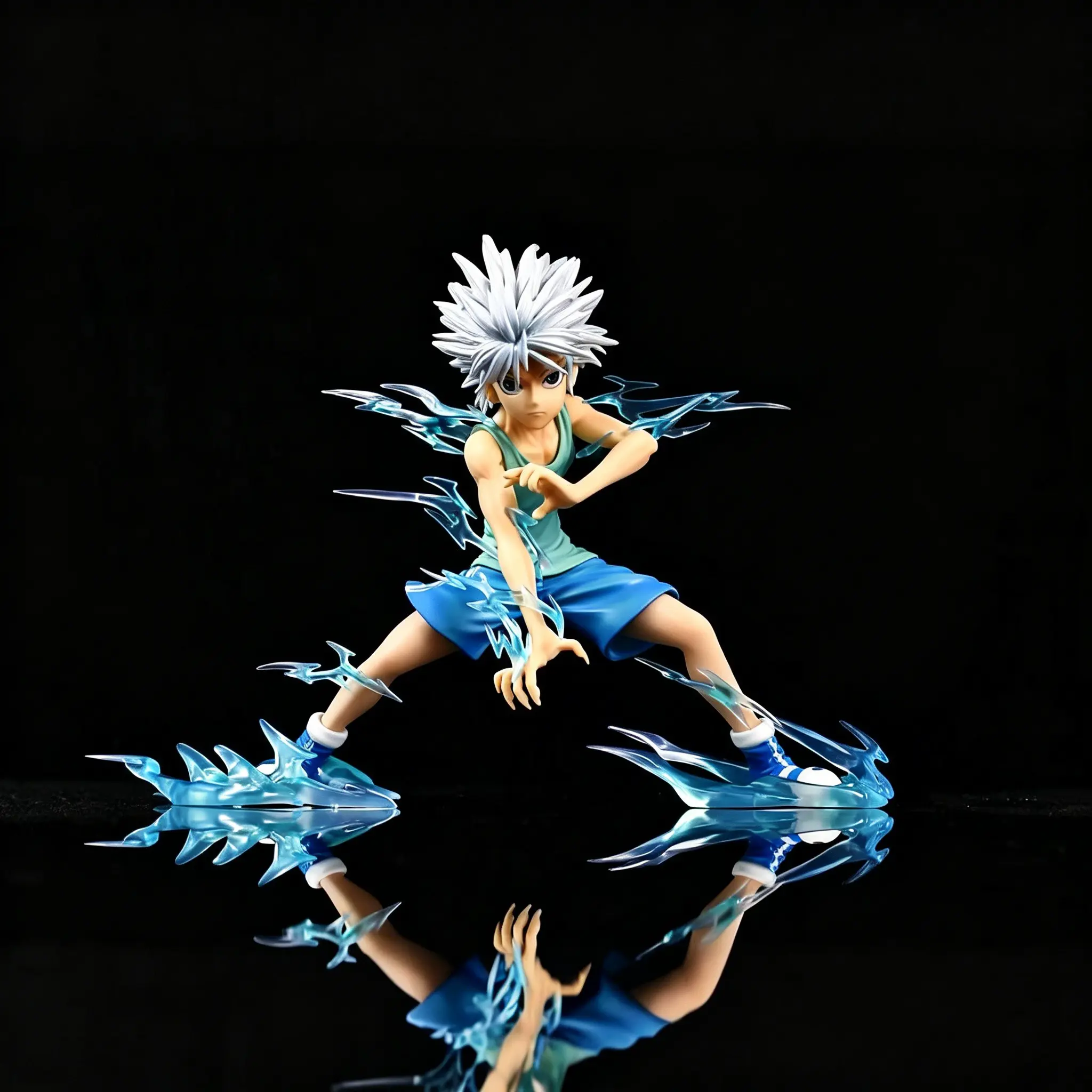 Hunter X Hunter Killua Speed Mode Figure, Classic Battle Pose, Silver Color Hair, Transparent Blue Lightning Effect, High Detail PVC Statue
