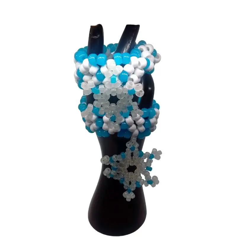 2 Kandi Cuffs Mini Bracelet Blue Glow n Dark W/ Glow Beaded Charms Snowflakes Music Festivals