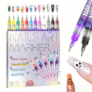 12pcs Acrylic Paint Nail Art Brushes, Christmas DIY Quick-Dry Dotting & Liner Pens, Daily Use Makeup Tools for Manicure, Nail Design Pen, Nail Supplies
