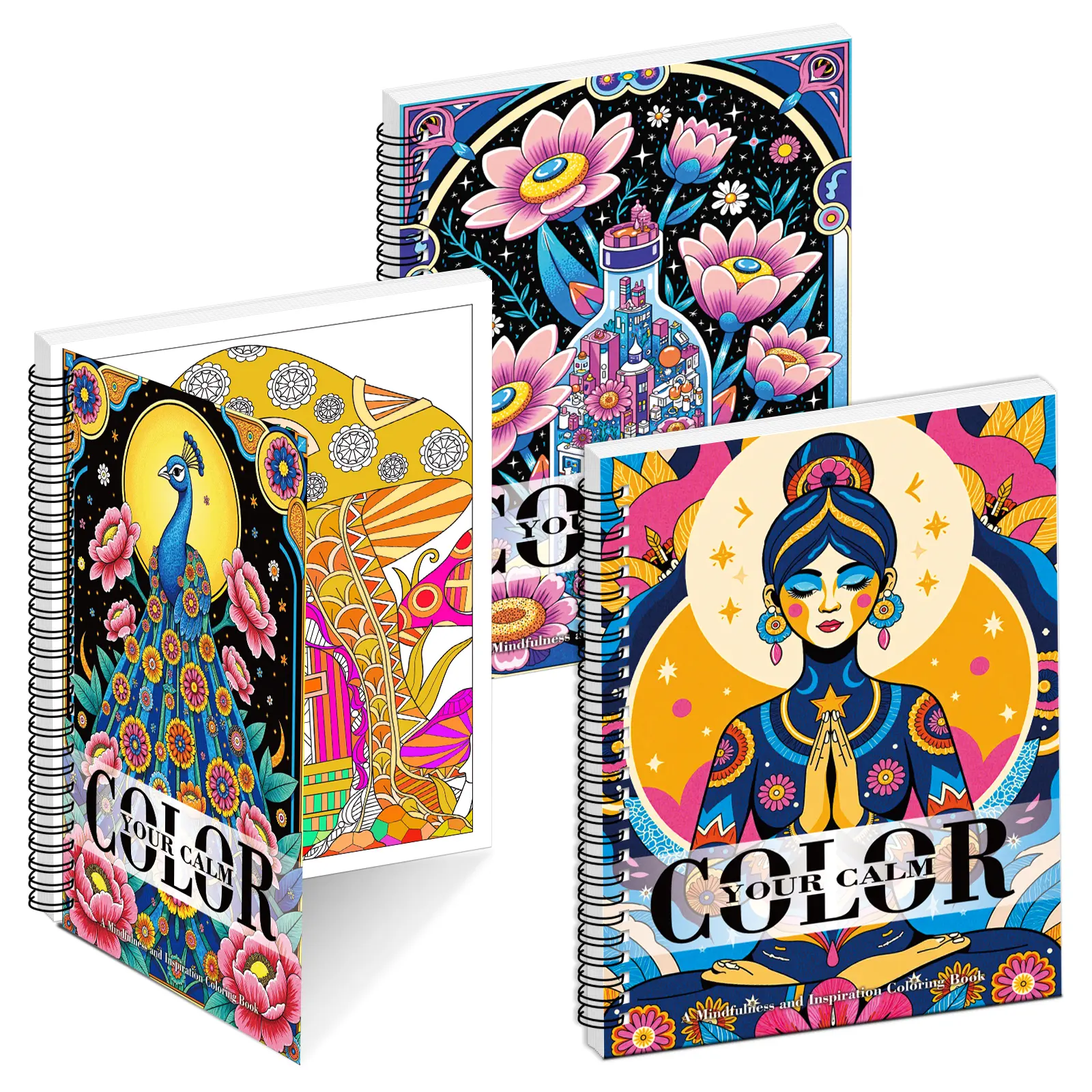 3 Pack Venting Theme Coloring Book for Adults - 48 Pages, Spiral Circle Adults Coloring Book Emotions Into The Brush, Release The Pressure Of Life, Clear Lines, Beautiful Patterns, Birthday, Anniversary Gift