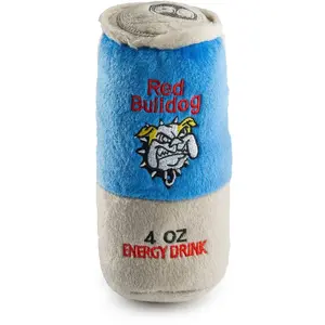Red Bulldog Plush Dog Toy - 8" Soft Plush Energy Drink Parody with Squeaker Inside for Fun Playtime