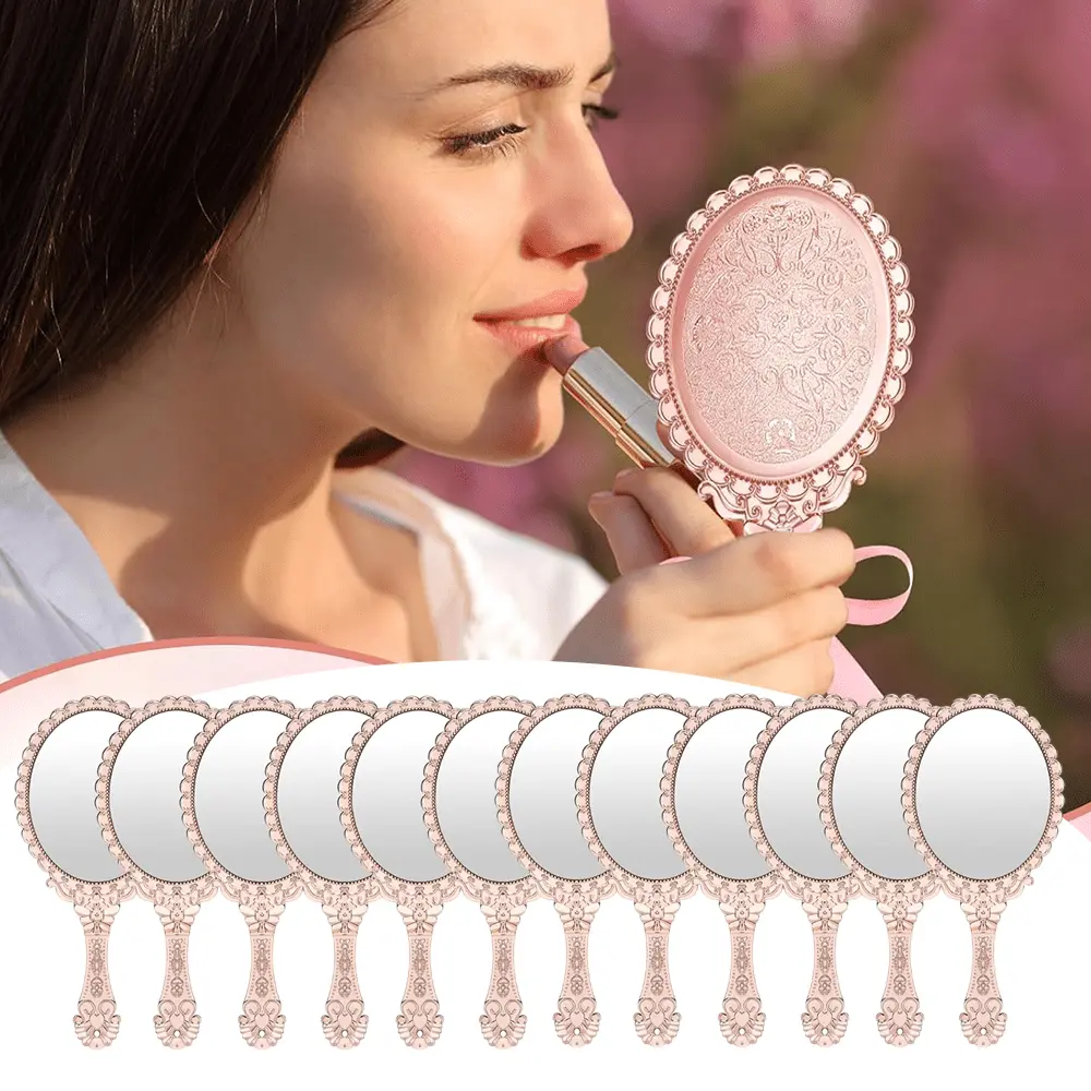 12 Pcs Vintage Handheld Makeup Mirrors Set,Rose Gold Princess Pink Vanity Hand Mirror with Handle,Cute Embossed Flower Party Favors for Bridal Shower,Birthday,Halloween Christmas Party Fathersdaygift,Hand Tools Kits