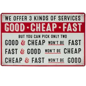 Good Cheap Fast Services Embossed Metal Sign - Funny Vintage Garage Tin Plaque Wall Art - Great Gift Idea Home Decoration