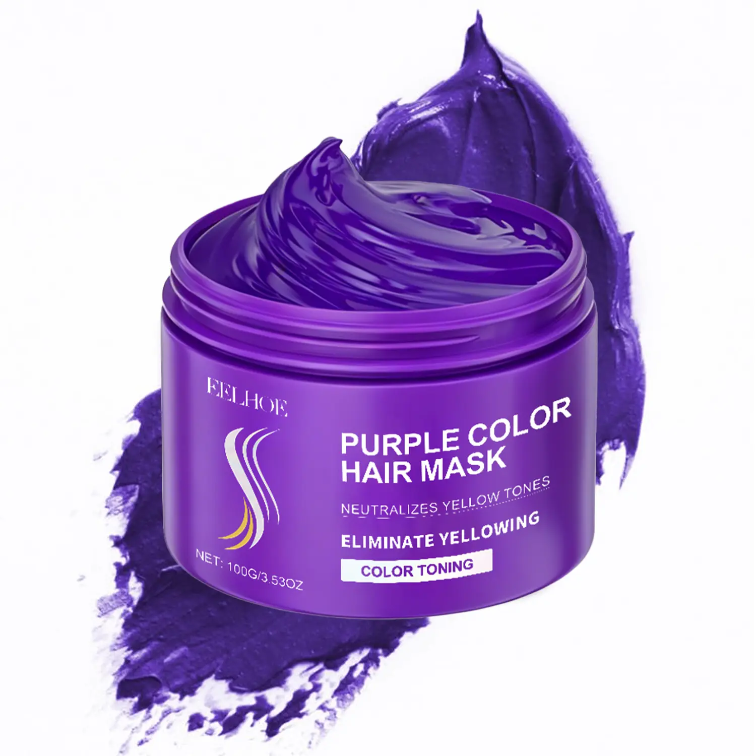 Purple Hair Mask for Blonde Hair, Purple Toning Conditioner to Neutralize Yellow & Brassy Tones, Keratin Deep Conditioning Treatment for Bleached, Silver & Color-Treated Hair, Hydrating Hair Repair Mask for Women & Men, 100g / 3.53 Oz