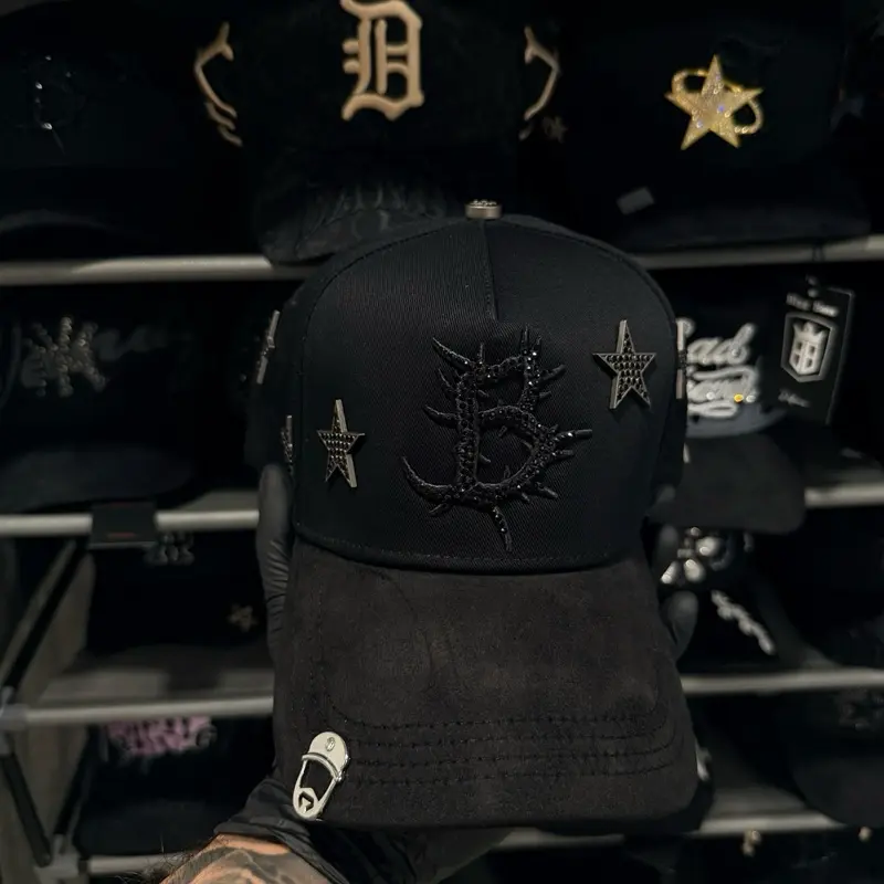 Unisex Dark Nebula Black Baseball Cap with Embroidered Logo Stars, Suede Brim, Premium Texture, Metal Accents, Streetwear Style Elite GameStrong Hat