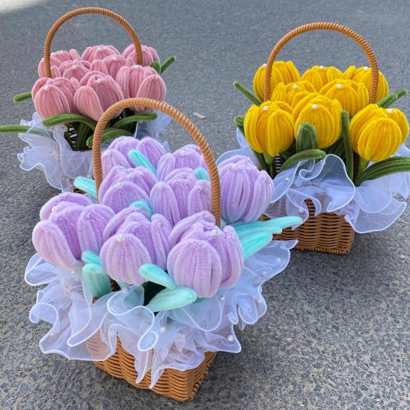 10pcs Pipe Cleaners Craft Supplies, DIY Tulip Bouquet Making Kit, Chenille Stems Flower Craft Kit Fuzzy Sticks Crafting Materials Bendable Wire Bulk for Art Classroom Mother’s Day Gift