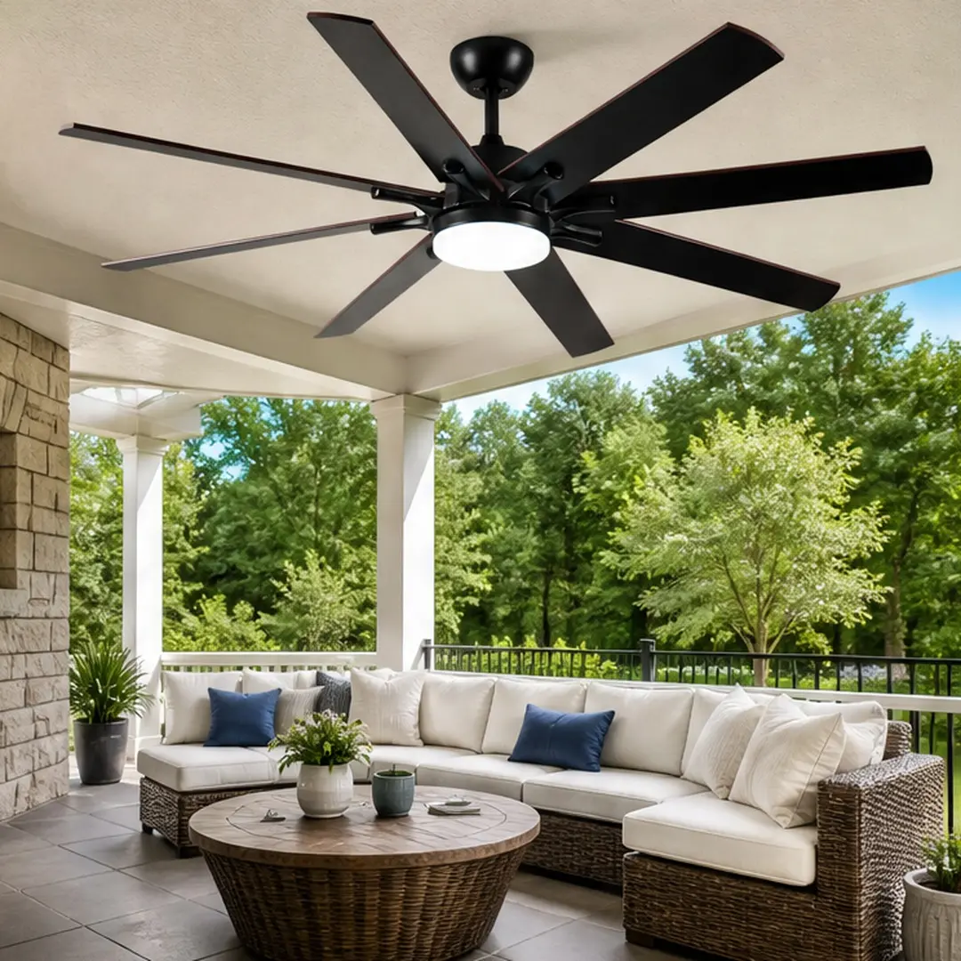 72-Inch Modern Ceiling Fan with 18W LED Lights, Remote & Alexa Voice Control, Indoor-Outdoor Black Quiet DC Motor, 6-Speed Reversible, 8 Dual-Finish ABS Blades, for Kitchen, Patio (Black, Dark Walnut Options, 3 Color Temperatures)