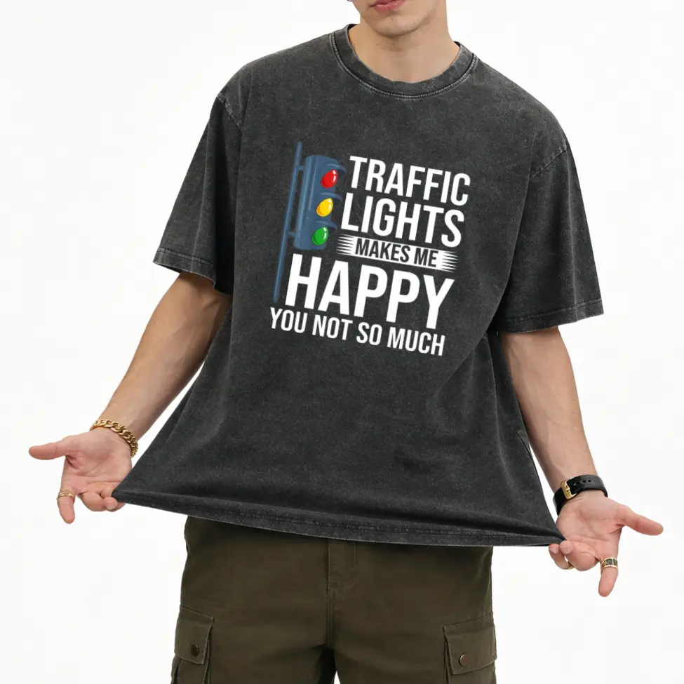 Men's Unisex All Seasons Casual T-Shirt, Round Neck Short Sleeve Clothes, Traffic Light Sign Digital Print (Green/Yellow/Red Stop), S-XXXL