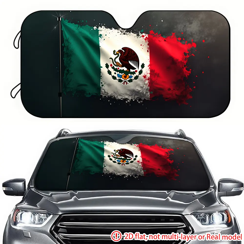 1pc Mexican flag pattern 2D high-definition printing on car sunshade, Sun Cover For Car Windshield, Car Sunshades For Windshield effectively blocks sunlight, suitable for SUV, RV, truck front windshield decoration