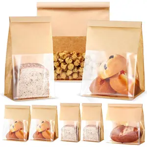 100 count Paper Bread Bags with Tin Tie sourdough bread bags Storage Packing Bag with Clear Window for Gifting, Bakery (Brown)