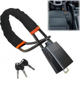 Car Steering Wheel & Seat Belt Lock - 17" Universal Anti-Theft Device for Vehicles, SUVs, Golf Carts | Compact & Lightweight Security Lock with Multi-Function Keys