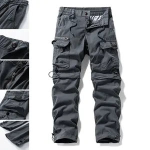 Men’s multi-pocket cargo pants, elastic waistband with drawstring, straight loose fit, wear-resistant outdoor casual cargo long pants