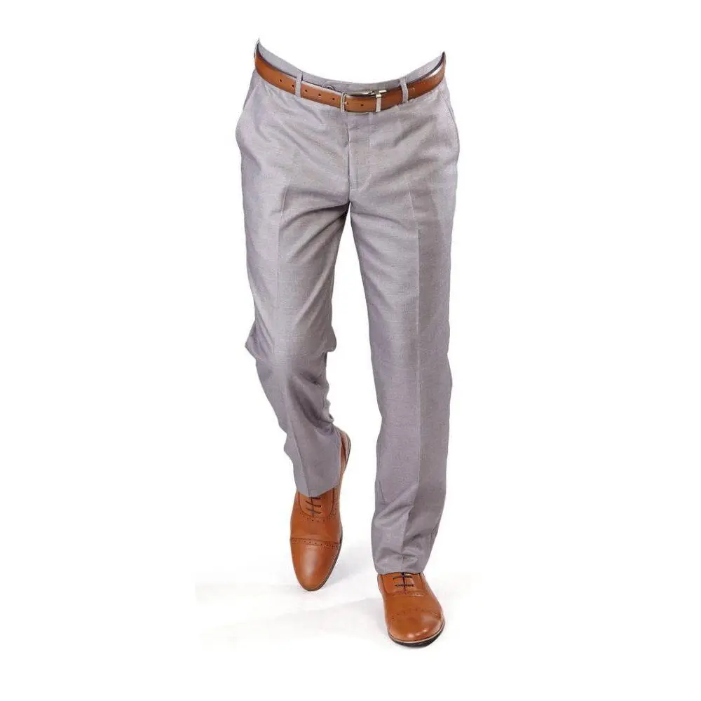 Mens Solid Silver Grey Slim Fit Flat Front Dress Pants Slacks Trouser By AZARMAN