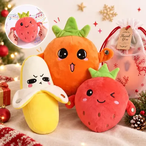 Interactive Touch-Sensory Music Plush Toy, Fruits Theme Unisex Plushies, Parent-Child & Couple Interaction,Funny Birthday Christmas Gift for Kid Gf
