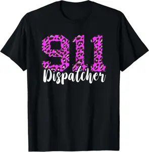 100%cotton DIspatcher 911 Dispatch Thin Yellow Line Purple Leopard T-Shirt