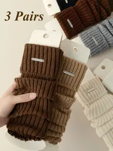 3 Pairs Women's Fashion Womenswear Versatile Metal Leg Warmers, Random Colors, Fitted Style, All Seasons Casual Wear, Casual Stylish Socks, Trendy Ribbed Knit Boot Cuffs