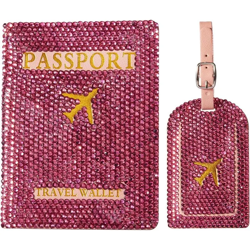 Rhinestone Passport Holder with Luggage Tag Set - Handmade Bling Passport Wallet for Women, Ideal Gift for Travelers, 2440 Crystal Rhinestones