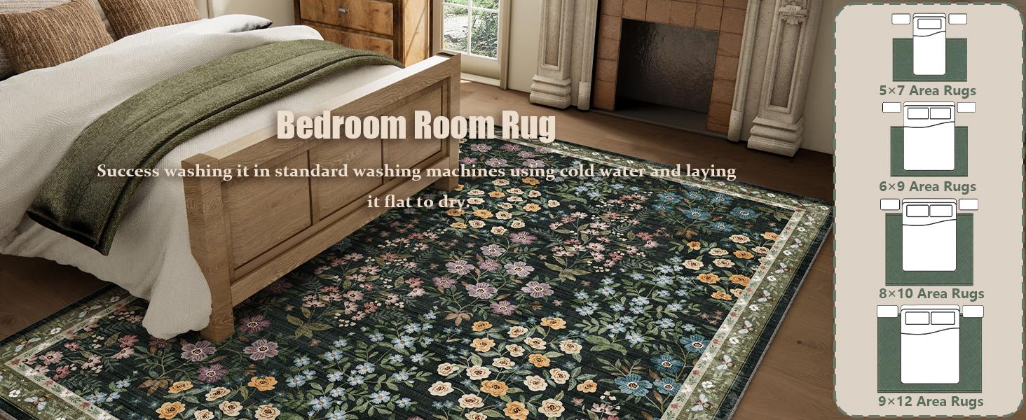 palohom Washable Rugs for Living Room Non Slip Low Pile Non Shedding Lightweight Soft Faux Wool Carpet Floral Area Rug for Kitchen Bedroom Dining Room Under Table Rug Runners for Hallway Entryway Stain Resistant Easy Care Indoor Home Decor