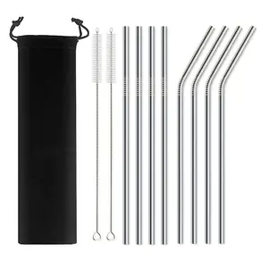11-Piece Reusable Stainless Steel Straw Set, High-Quality Metal Straws, Ideal for Bar Drink Accessories, Durable and Eco-Friendly