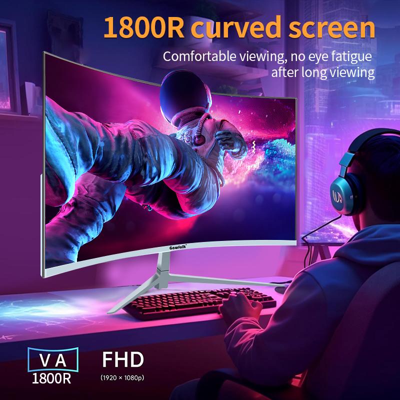 27 Inch Curved Gaming Monitor – FHD 1920×1080, 100Hz Refresh, 1ms Response, HDMI/DP Dual Ports, Built-in Speakers, VESA Wall-Mount, Adaptive Sync, 100% sRGB, 1800R Curvature