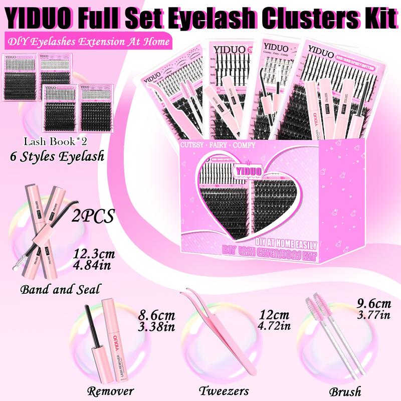 6 Styles Lash Cluster Kit, Spike/Bottom/80D/100D/200D/300D Volume Lashes, 980 Pcs 5–20 mm D-Curl Cluster Eyelash Extension Kit with Lash Bond and Seal (2 Bottles), Remover, Tweezers and Brush for Easy DIY at Home