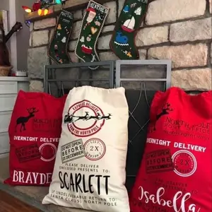 Personalized Santa Bag for Christmas - Gifts for Kids - 19" x 27" - Natural Color