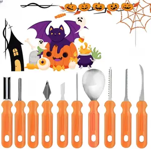 Pumpkin Carving Kit, 10Pcs Professional Heavy Duty Stainless Steel Pumpkin Carving Set with Carrying Case, Double-side Sculpting Carving Tool for Halloween Decoration, Safe and Durable for Kids Adults