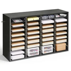 Literature Organizer, 36-Compartment Office Mailbox With Detachable Shelves, Wooden Mailbox Sorter Made Of Particleboard, Countertop Home Office Storage Organizer For Files, Documents, Paper, Mail, And Letters, Black