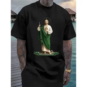 Men's Saint Jude Thaddeus Apostle Graphic T-Shirt Featuring Red and Green Catholic Saints Print