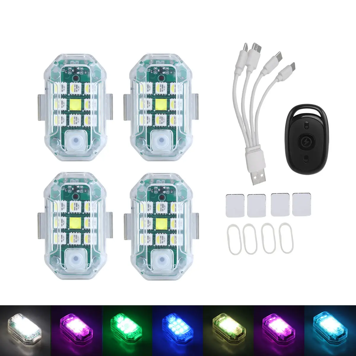 Wireless LED Strobe Lights with Remote Control, 7 Colors Neon USB Rechargeable Waterproof Anti-Collision Night Light Rechargeable Bicycle Light, Cycling Night Light for Cars Motorcycles Bikes, Bicycle Accessories