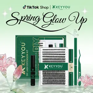 KEYYOU DIY Lash Extensions Kit Individual Lash Clusters Kit Volume Waterproof Long-Lasting Soft 300Pcs D Curl Easy to Use for Beginner TikTok Shop FebruaryFaves