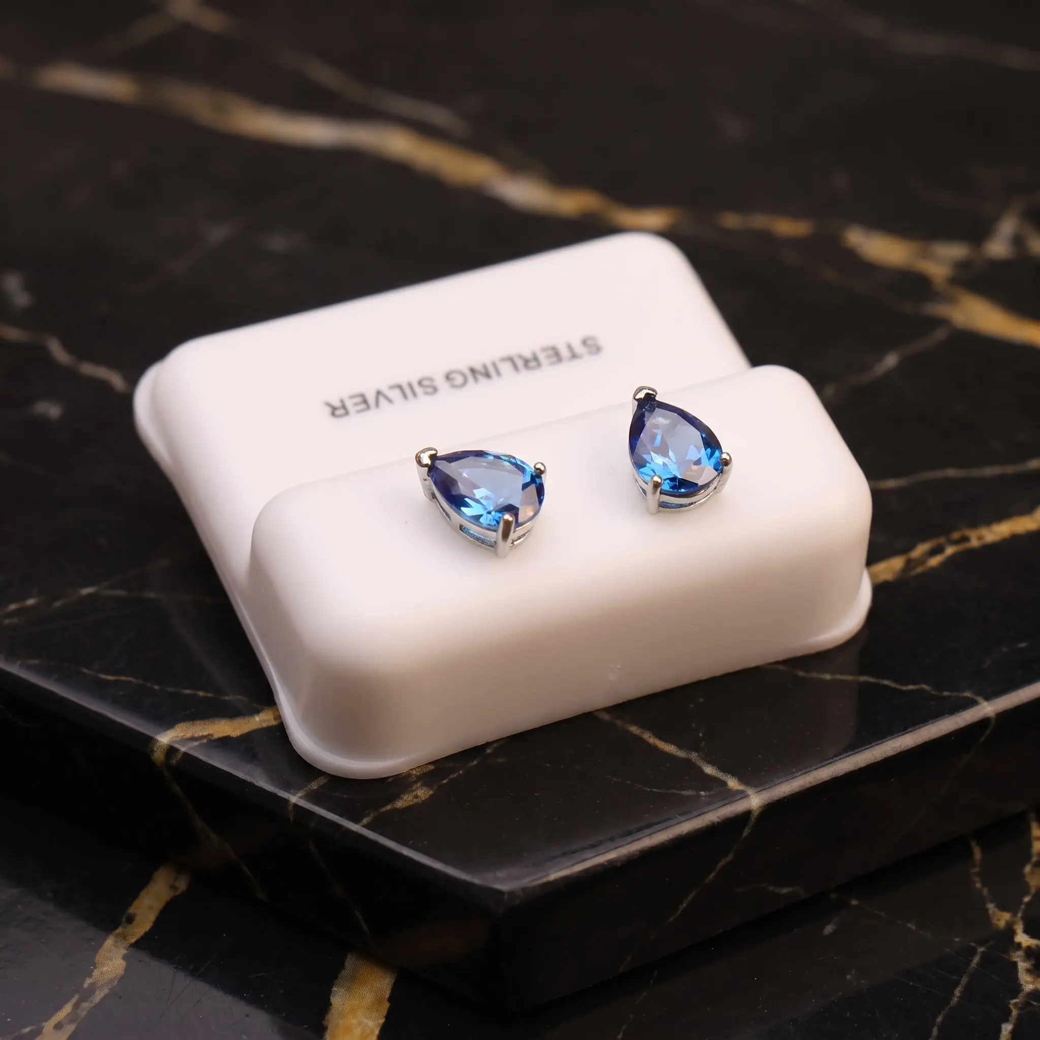 Pear Cz Earrings Tanzanite 925 Sterling Silver 6x9mm Push Back