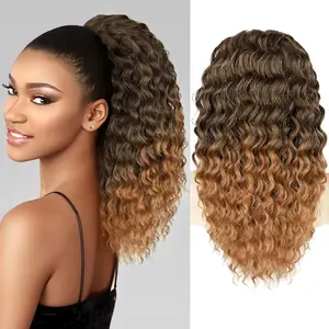 Curly Ponytail Extension Drawstring Ponytail for Black Women Black Mixed Ginger Curly Clip in Hair Extensions 18 Inch Ponytail Extension Synthetic Hairpiece for Daily Party