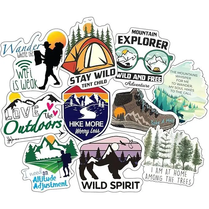 Hiking Stickers, Ten Vinyl Stickers Supporting Hiking, Great Hiking Gift, Decorative Stickers